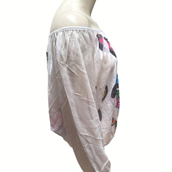 Crimson Ivy Off Shoulder Blouse Flower Print Rhinestone Accents Sz S Multicolor - Picture 4 of 10